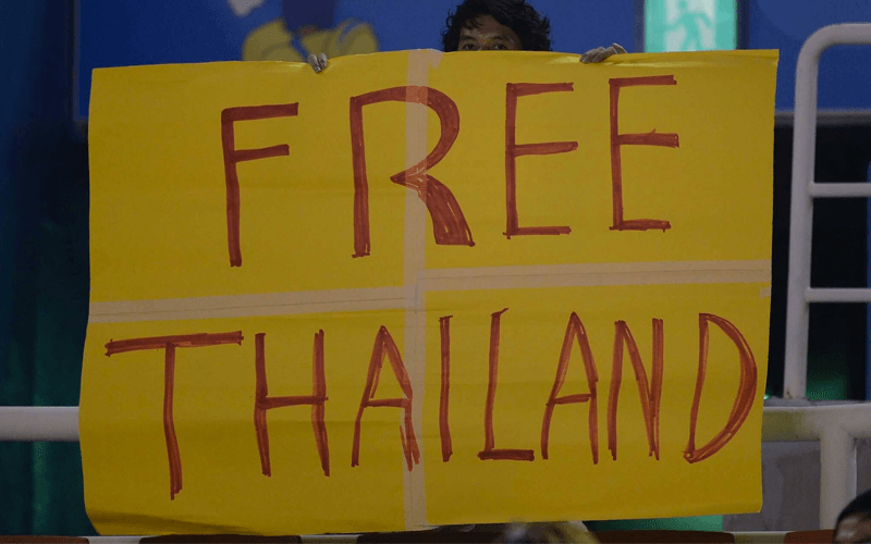 ป้าย FREE THAILAND ที่การแข่งขันเอเชียนเกมส์ 2014